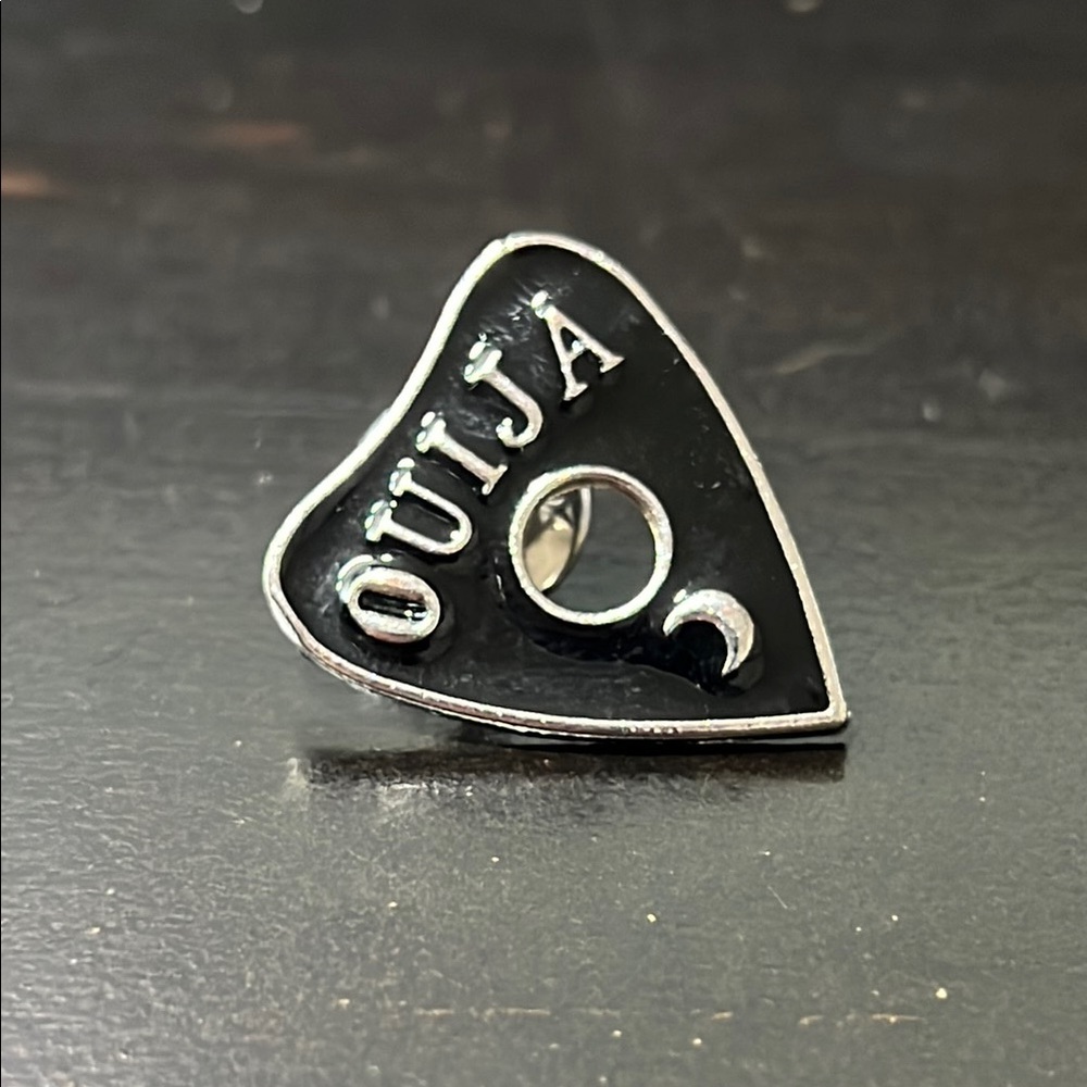 Ouija Planchette Enamel Pin Black Silver Goth Occult Halloween Brooch